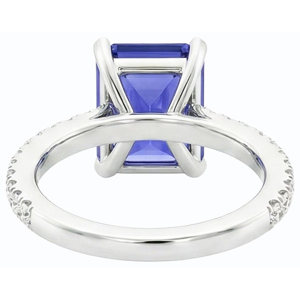 Blue Sapphire Solitaire Emerald Ring With Accents 3 Carats Gold