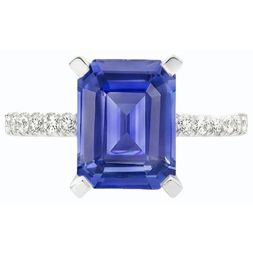 Blue Sapphire Solitaire Emerald Ring With Accents 3 Carats Gold
