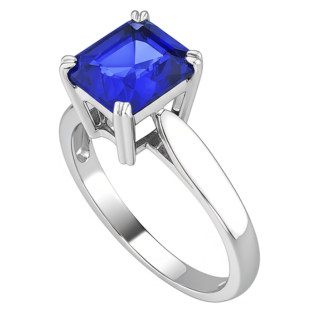 Blue Sapphire Solitaire Engagement Emerald Ring 2 Carats Prong Set