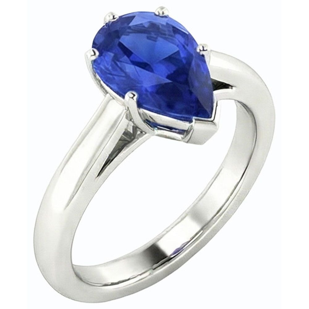 Blue Sapphire Solitaire Engagement Ring Pear Cut 2.50 Carats