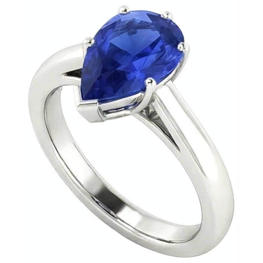 Blue Sapphire Solitaire Engagement Ring Pear Cut 2.50 Carats