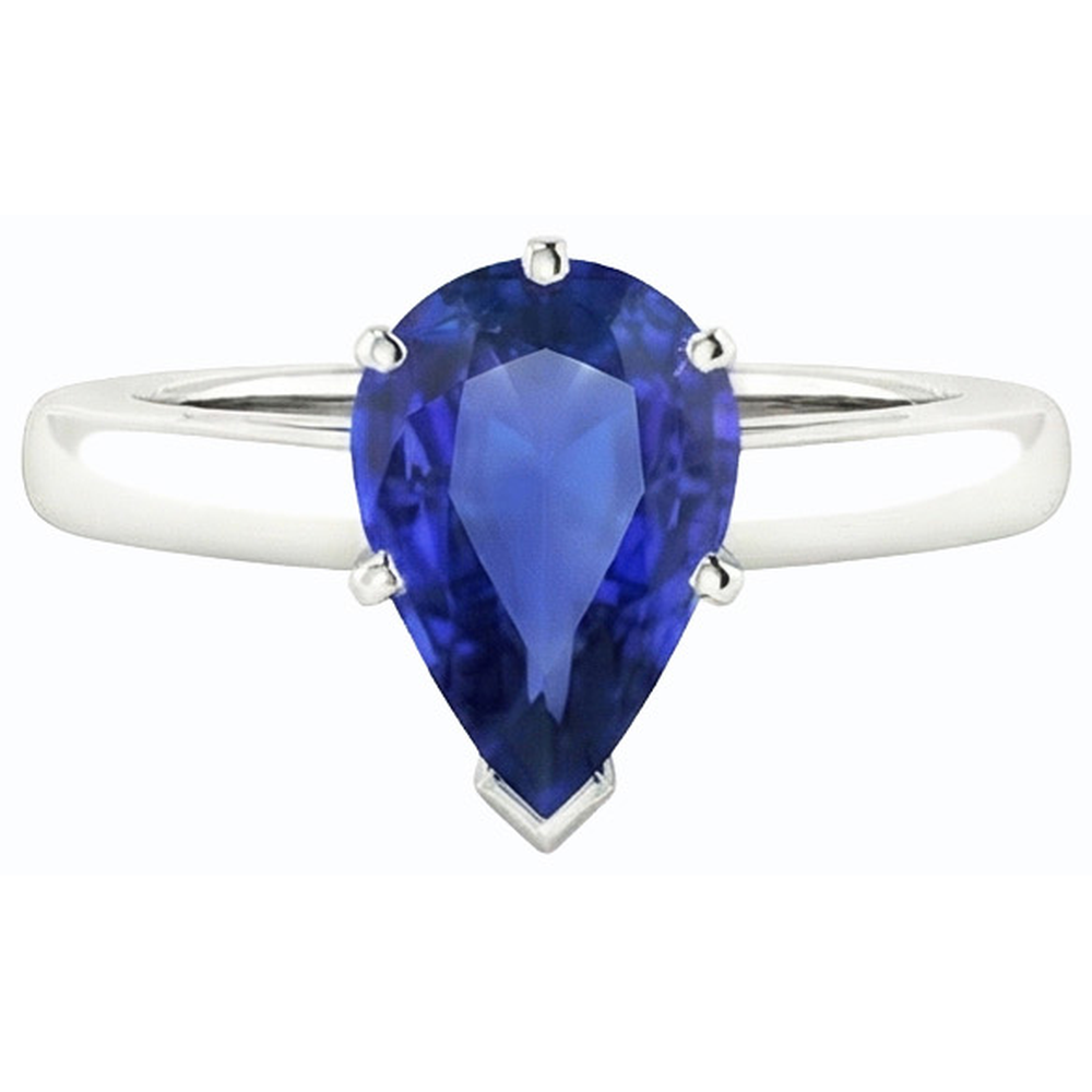 Blue Sapphire Solitaire Engagement Ring Pear Cut 2.50 Carats
