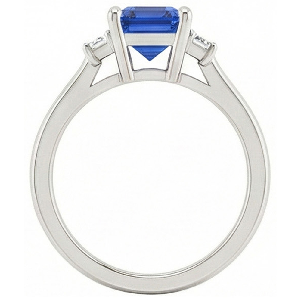 Blue Sapphire Solitaire Ring 2 Carats Basket Set Emerald Cut Jewelry