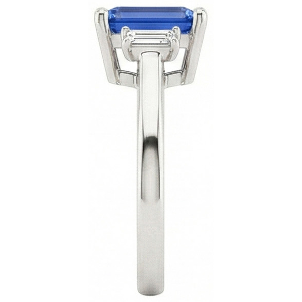 Blue Sapphire Solitaire Ring 2 Carats Basket Set Emerald Cut Jewelry