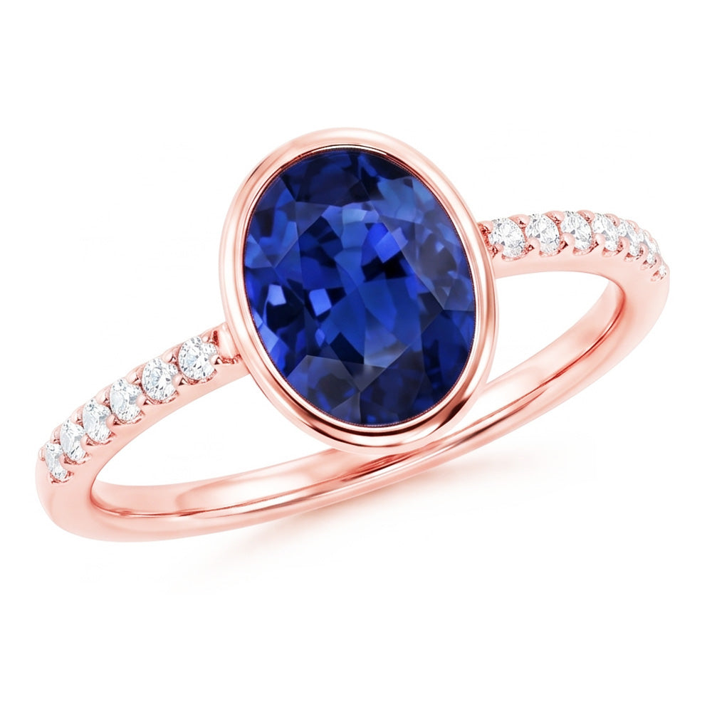 Blue Sapphire Solitaire Ring Bezel Set With Natural Earth Mined Diamond ( Not Lab Grown )s Gold 3.50 Carats