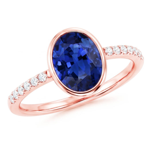 Blue Sapphire Solitaire Ring Bezel Set With Natural Earth Mined Diamond ( Not Lab Grown )s Gold 3.50 Carats