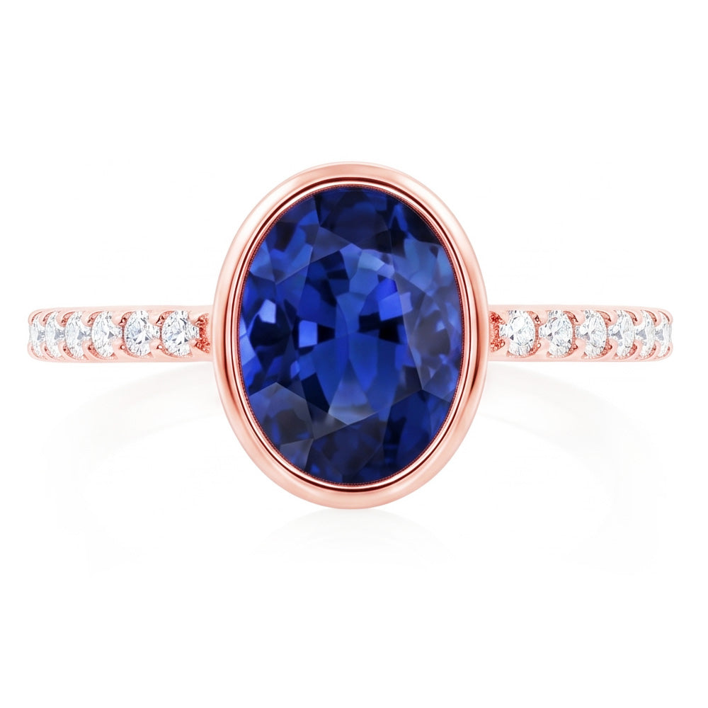 Blue Sapphire Solitaire Ring Bezel Set With Natural Earth Mined Diamond ( Not Lab Grown )s Gold 3.50 Carats