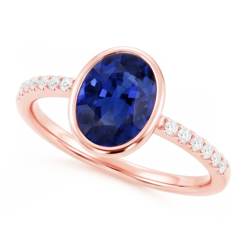 Blue Sapphire Solitaire Ring Bezel Set With Natural Earth Mined Diamond ( Not Lab Grown )s Gold 3.50 Carats