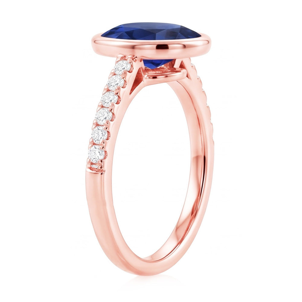Blue Sapphire Solitaire Ring Bezel Set With Natural Earth Mined Diamond ( Not Lab Grown )s Gold 3.50 Carats