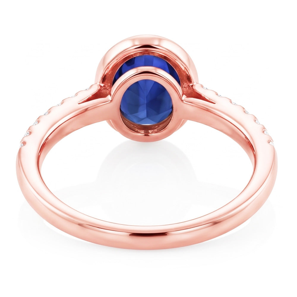 Blue Sapphire Solitaire Ring Bezel Set With Natural Earth Mined Diamond ( Not Lab Grown )s Gold 3.50 Carats