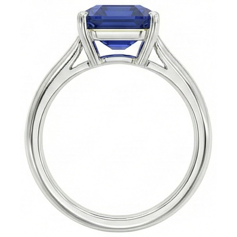 Blue Sapphire Solitaire Ring Emerald Cut 1.50 Carats White Gold