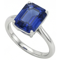 Blue Sapphire Solitaire Ring Emerald Cut 1.50 Carats White Gold