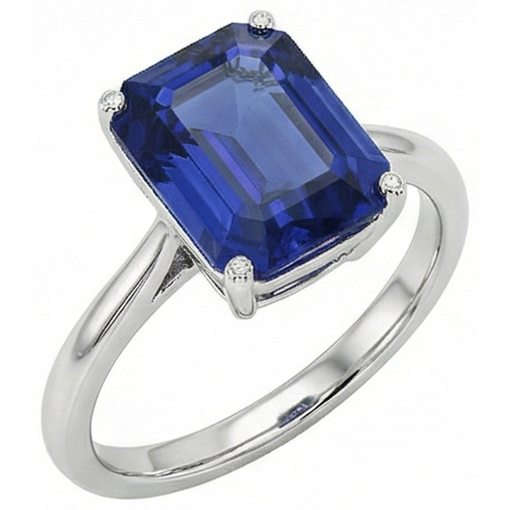 Blue Sapphire Solitaire Ring Emerald Cut 1.50 Carats White Gold
