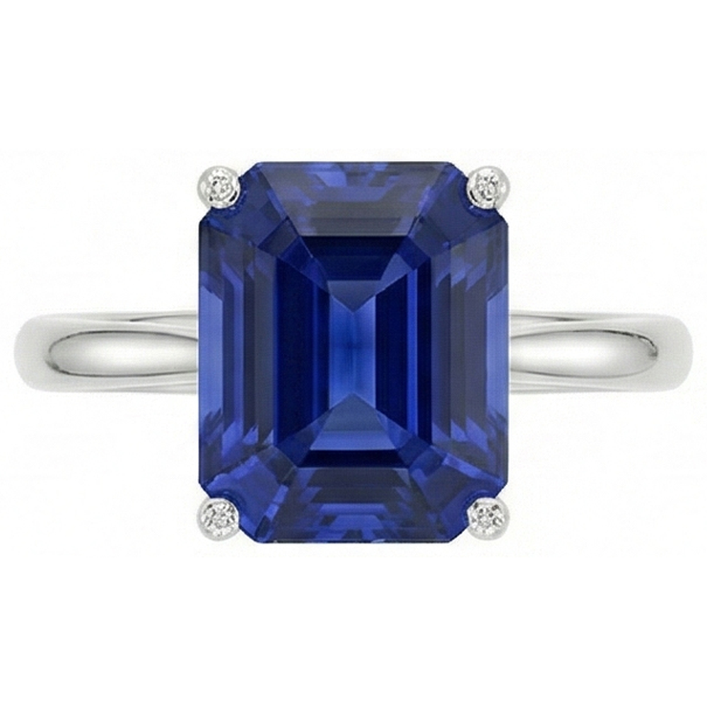 Blue Sapphire Solitaire Ring Emerald Cut 1.50 Carats White Gold
