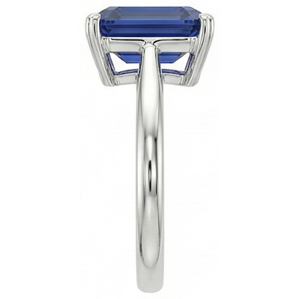 Blue Sapphire Solitaire Ring Emerald Cut 1.50 Carats White Gold