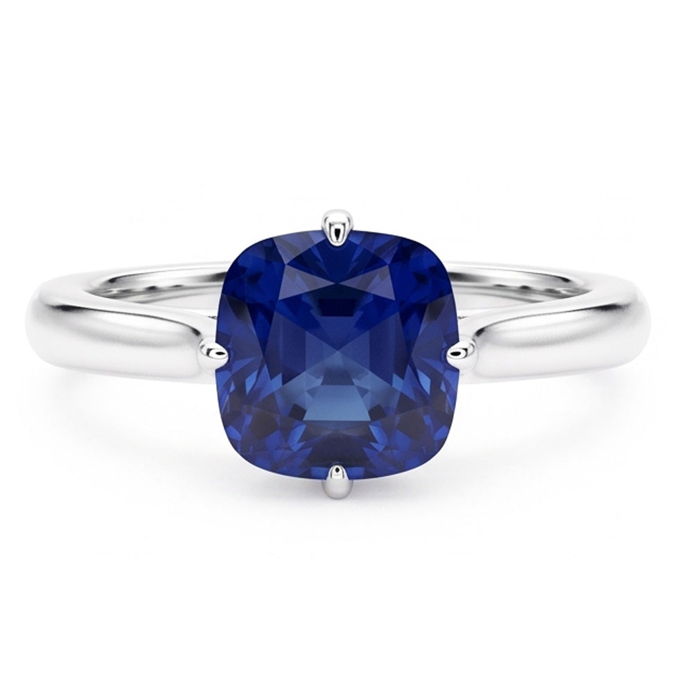 Blue Sapphire Solitaire Ring White Gold 14K Jewelry 2 Carats