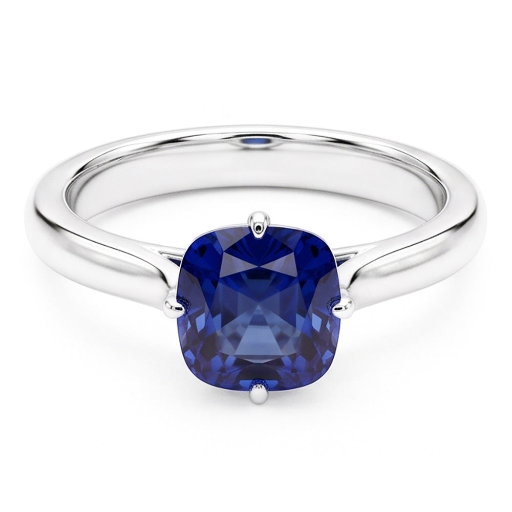 Blue Sapphire Solitaire Ring White Gold 14K Jewelry 2 Carats