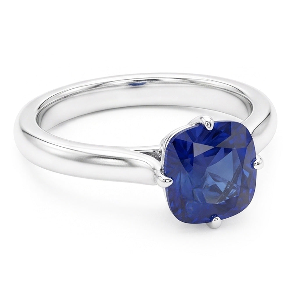 Blue Sapphire Solitaire Ring White Gold 14K Jewelry 2 Carats