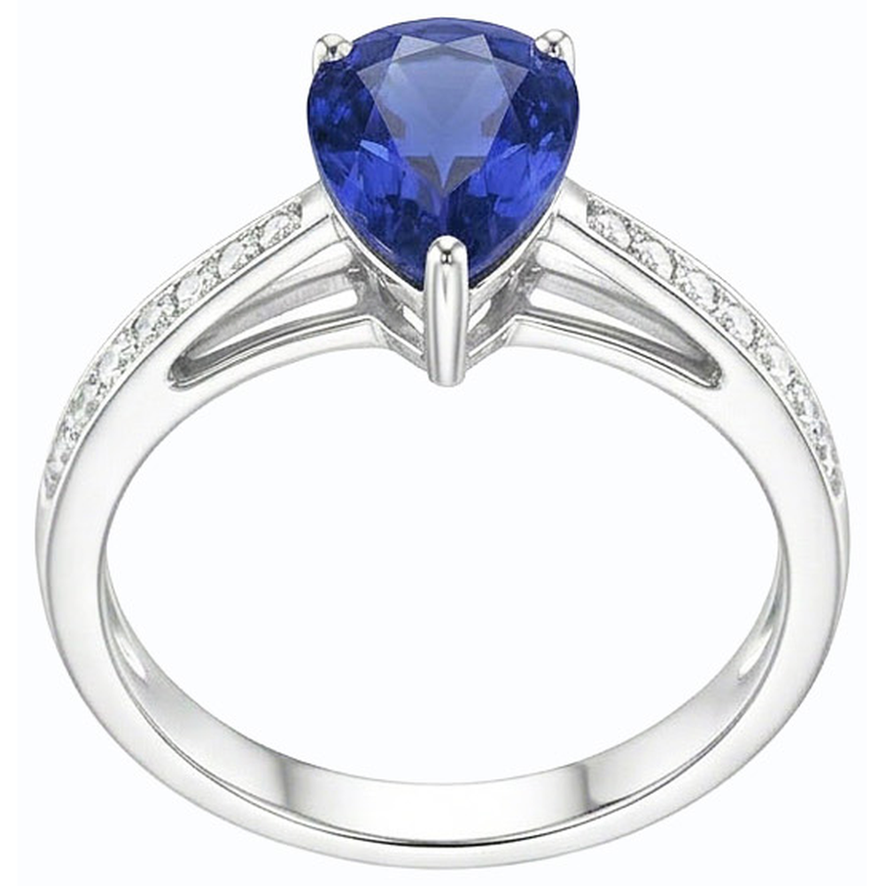 Blue Sapphire Solitaire Ring & Pave Set Natural Earth Mined Diamond ( Not Lab Grown ) Accents 2.50 Carats