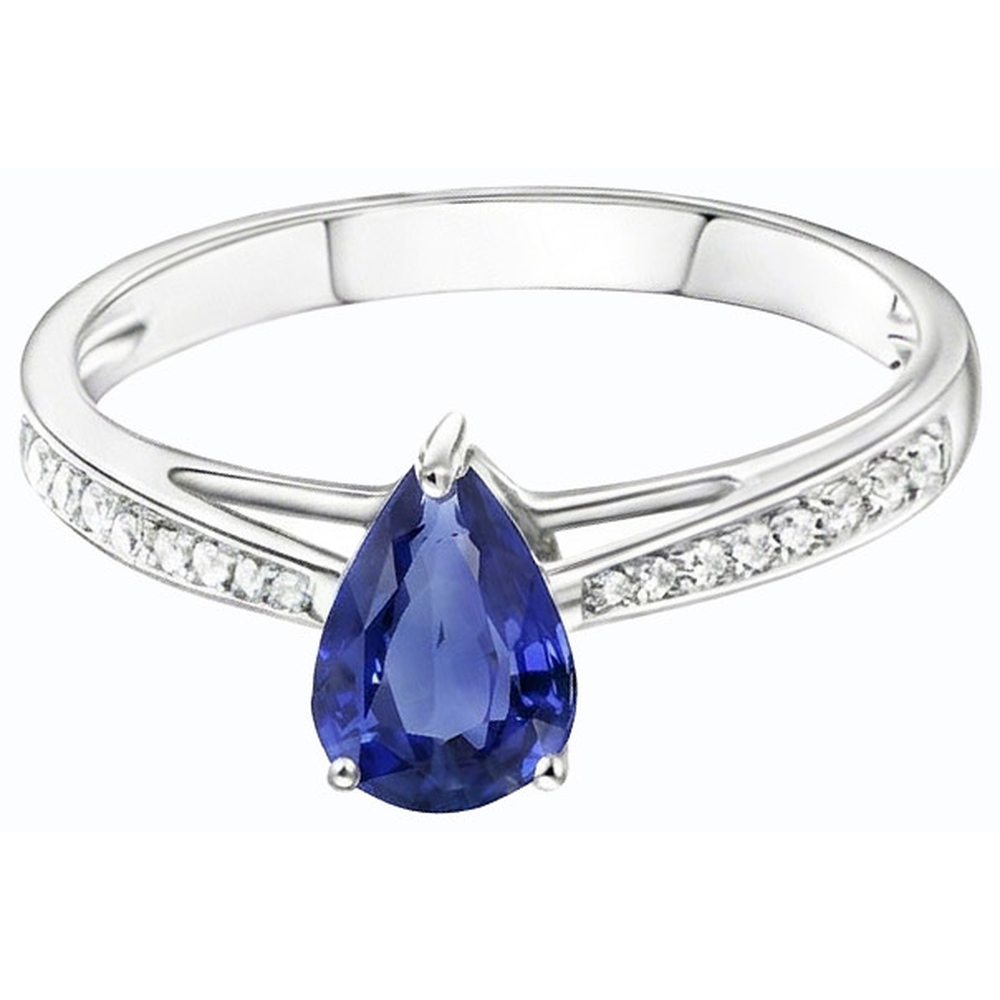 Blue Sapphire Solitaire Ring & Pave Set Natural Earth Mined Diamond ( Not Lab Grown ) Accents 2.50 Carats
