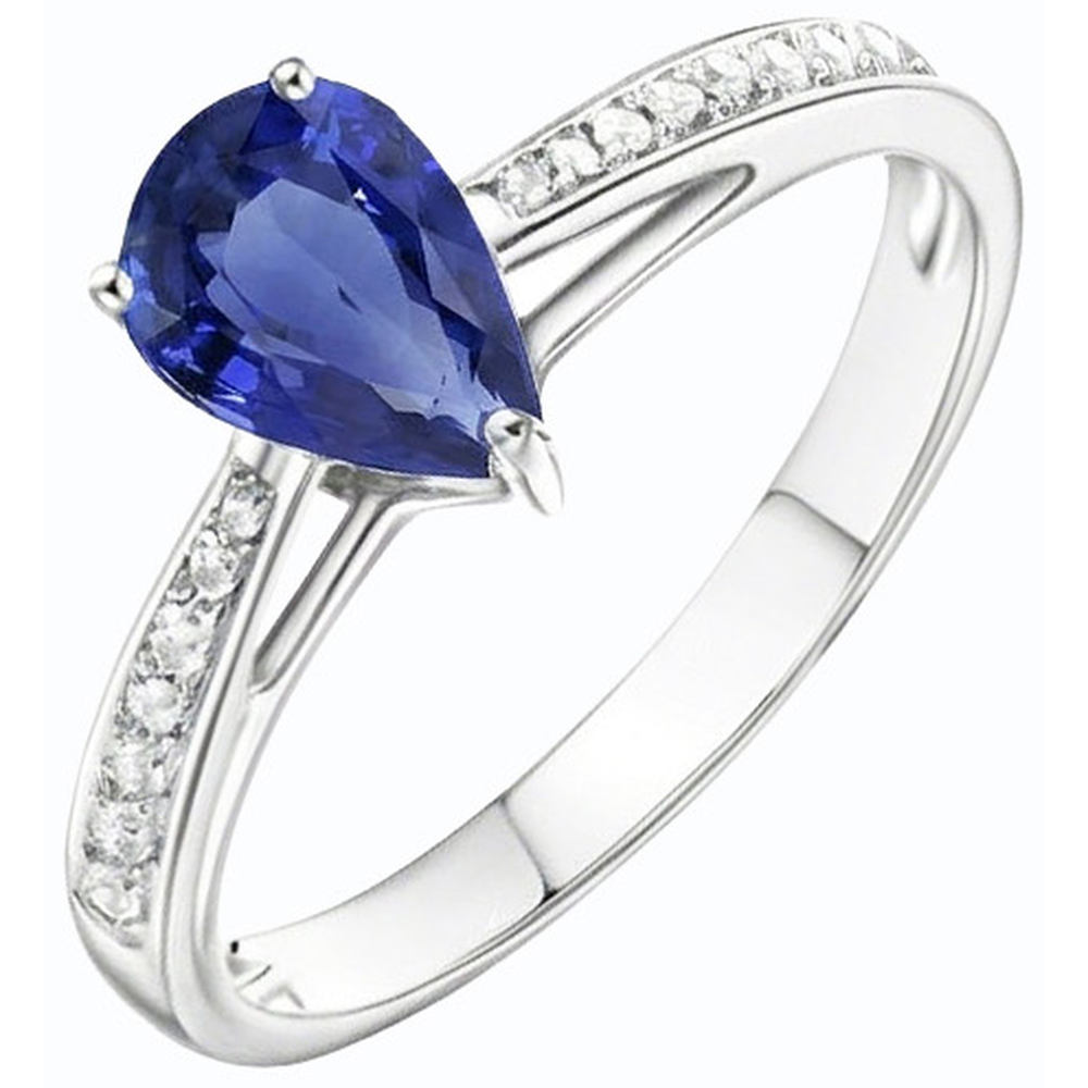 Blue Sapphire Solitaire Ring & Pave Set Natural Earth Mined Diamond ( Not Lab Grown ) Accents 2.50 Carats