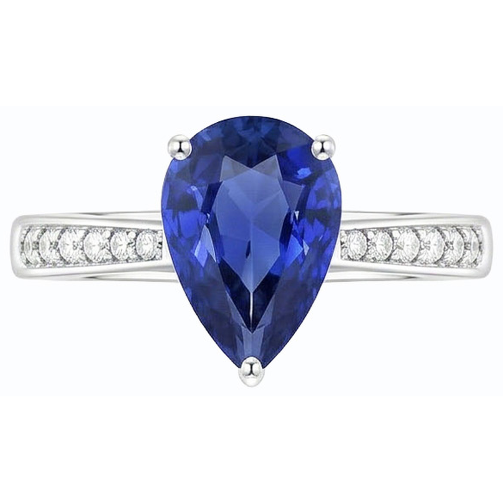 Blue Sapphire Solitaire Ring & Pave Set Natural Earth Mined Diamond ( Not Lab Grown ) Accents 2.50 Carats