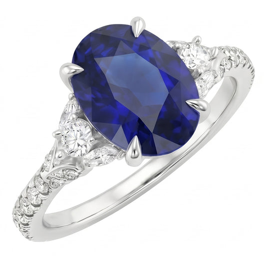 Blue Sapphire Solitaire With Accents Ring 5 Carats White Gold Jewelry