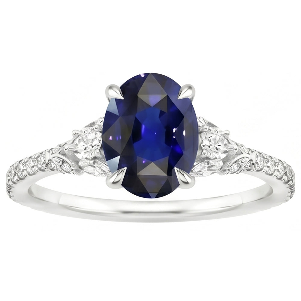 Blue Sapphire Solitaire With Accents Ring 5 Carats White Gold Jewelry