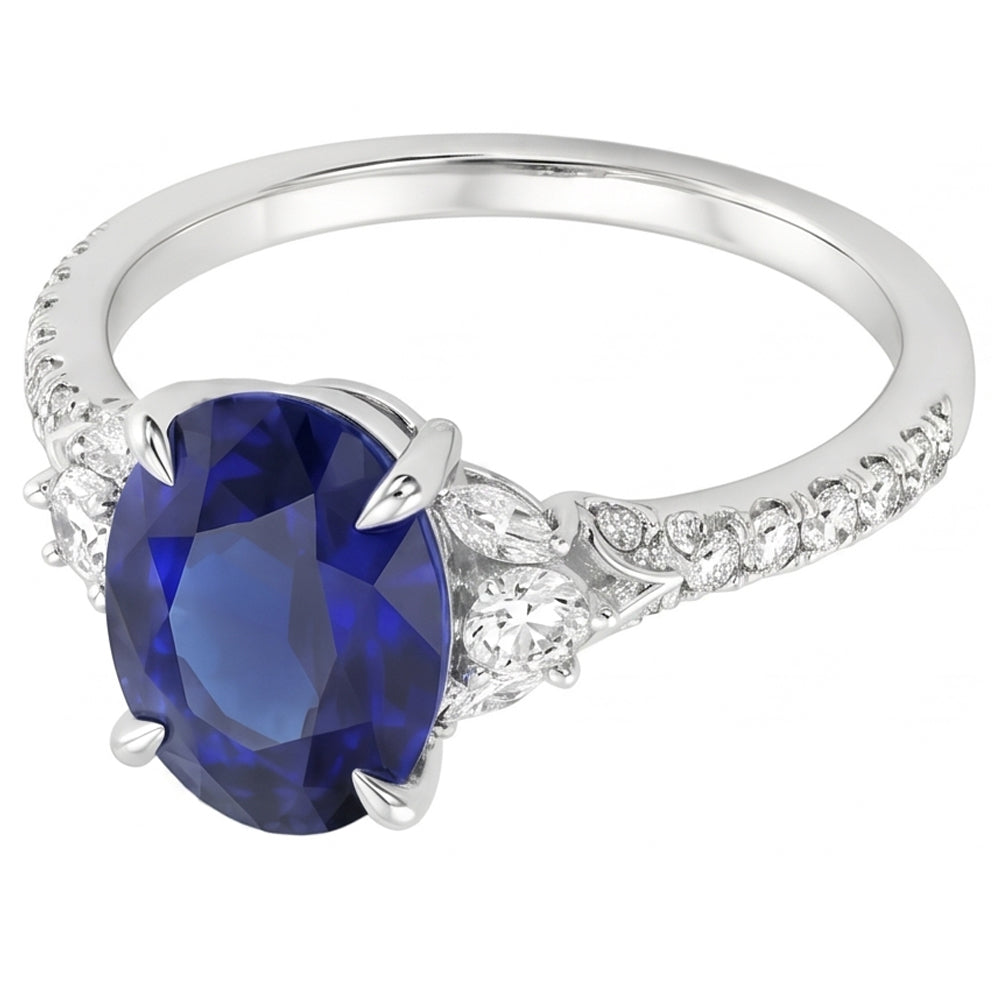 Blue Sapphire Solitaire With Accents Ring 5 Carats White Gold Jewelry
