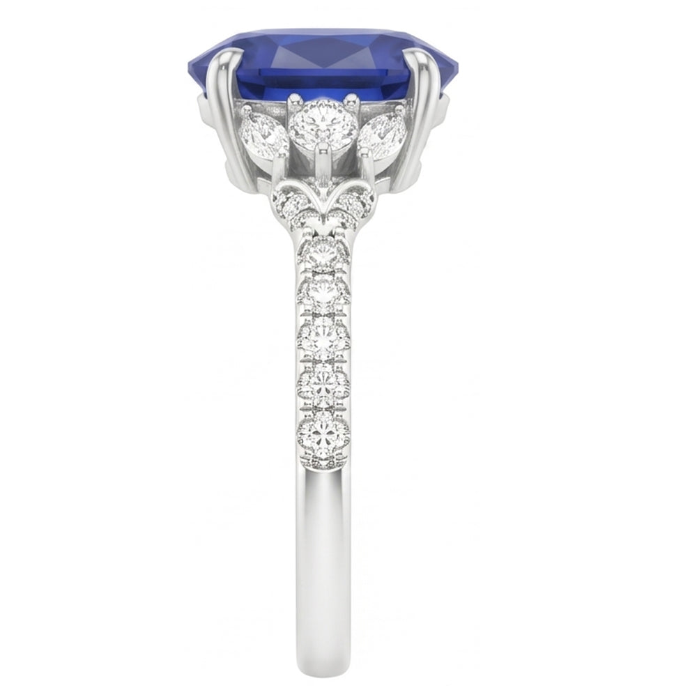 Blue Sapphire Solitaire With Accents Ring 5 Carats White Gold Jewelry