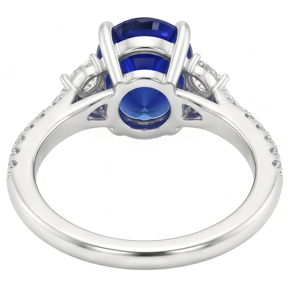 Blue Sapphire Solitaire With Accents Ring 5 Carats White Gold Jewelry