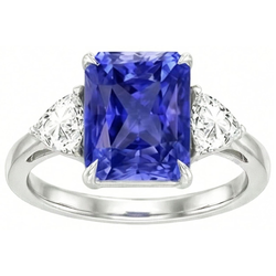 Blue Sapphire Trilliant Natural Earth Mined Diamond ( Not Lab Grown ) 3 Stone Ring 3 Carats Trellis Setting