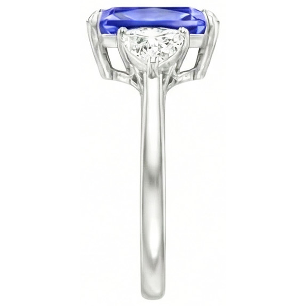 Blue Sapphire Trilliant Natural Earth Mined Diamond ( Not Lab Grown ) 3 Stone Ring 3 Carats Trellis Setting
