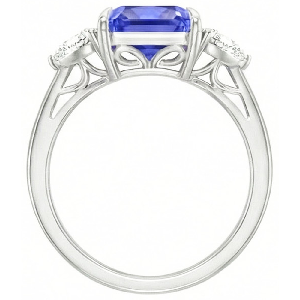 Blue Sapphire Trilliant Natural Earth Mined Diamond ( Not Lab Grown ) 3 Stone Ring 3 Carats Trellis Setting