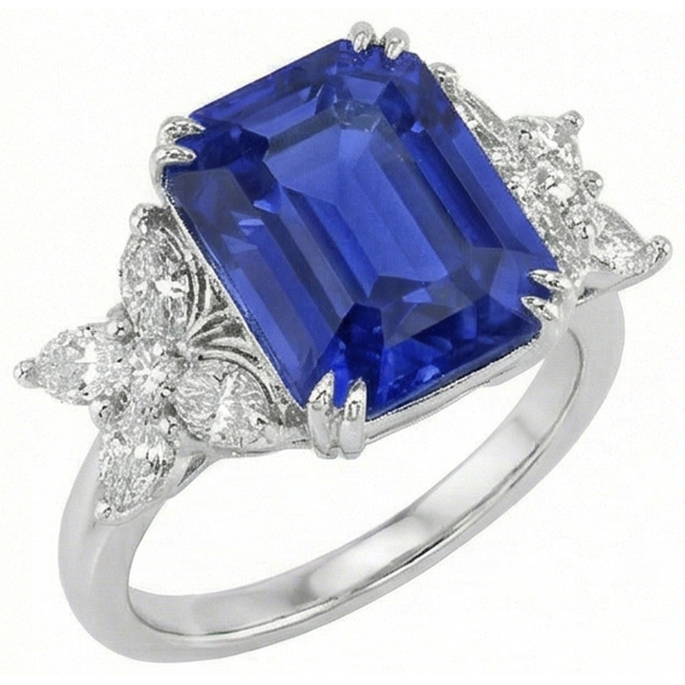 Blue Sapphire Wedding Ring Emerald Butterfly Style Natural Earth Mined Diamond ( Not Lab Grown )s 3 Carats