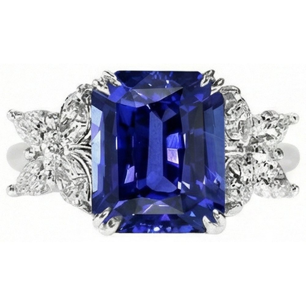 Blue Sapphire Wedding Ring Emerald Butterfly Style Natural Earth Mined Diamond ( Not Lab Grown )s 3 Carats