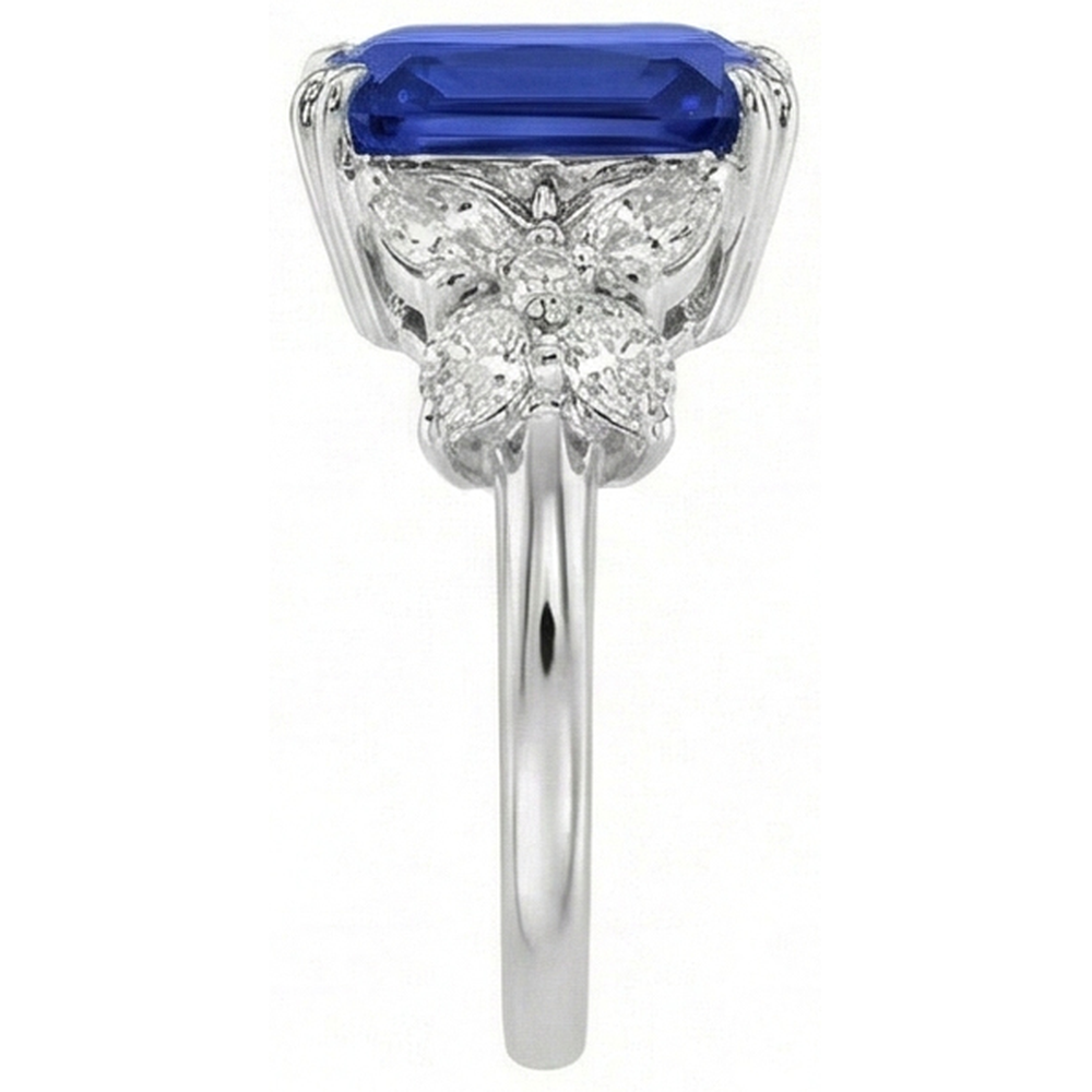 Blue Sapphire Wedding Ring Emerald Butterfly Style Natural Earth Mined Diamond ( Not Lab Grown )s 3 Carats