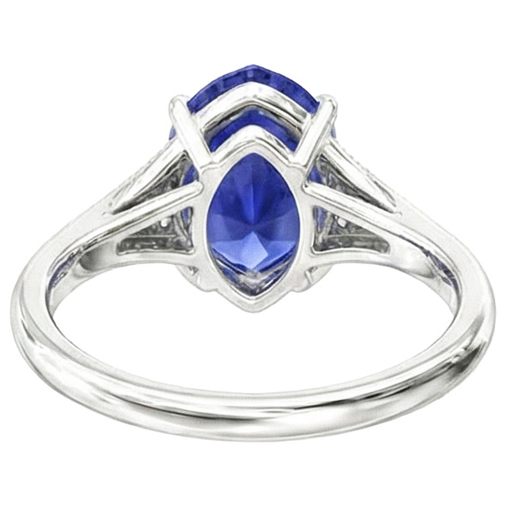 Blue Sapphire Wedding Ring Pear Cut Antique Style Jewelry 2.75 Carats