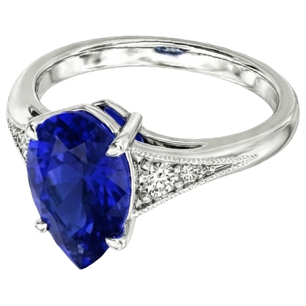 Blue Sapphire Wedding Ring Pear Cut Antique Style Jewelry 2.75 Carats