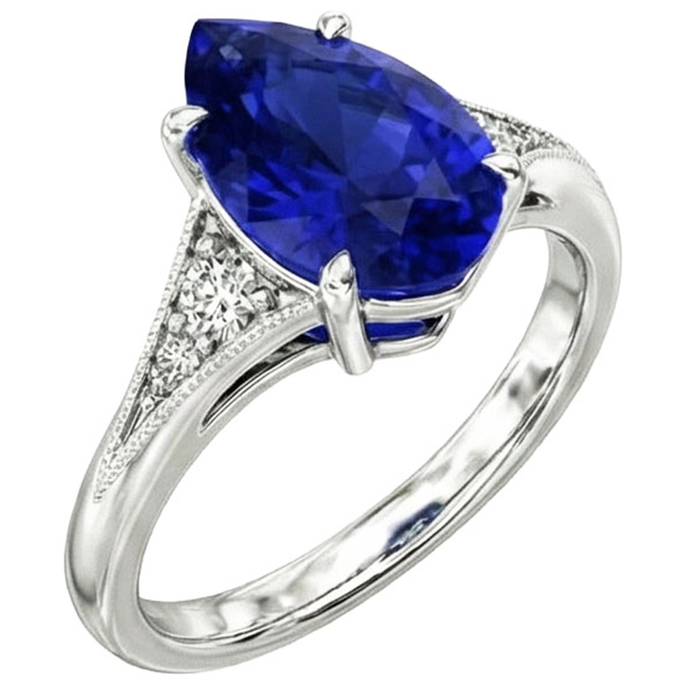 Blue Sapphire Wedding Ring Pear Cut Antique Style Jewelry 2.75 Carats