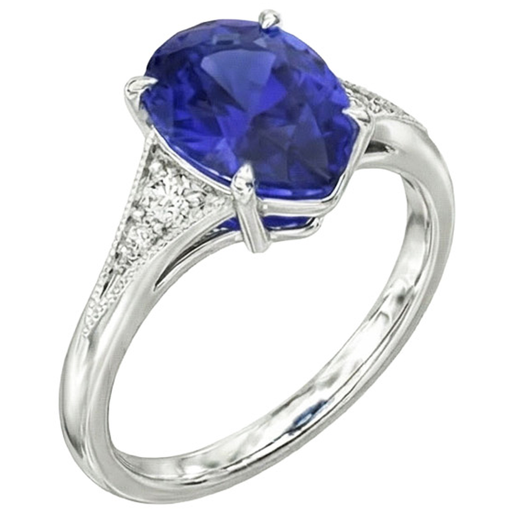 Blue Sapphire Wedding Ring Pear Cut Antique Style Jewelry 2.75 Carats