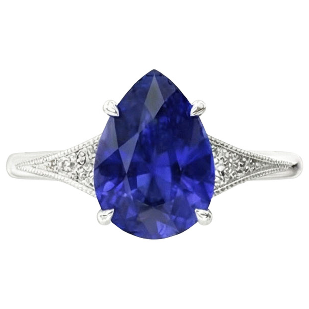 Blue Sapphire Wedding Ring Pear Cut Antique Style Jewelry 2.75 Carats