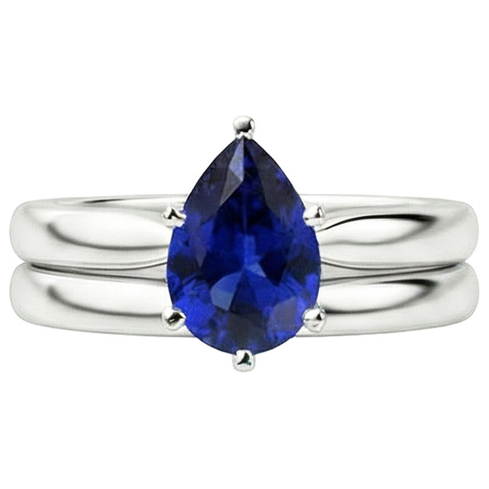 natural pear sapphire 2ct ring on white background