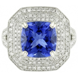 Blue Sapphire With Natural Earth Mined Diamond ( Not Lab Grown ) Halo Ring