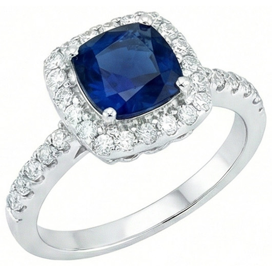 Blue Sapphire With Natural Earth Mined Diamond ( Not Lab Grown )s 3.50 Ct Anniversary Ring White Gold 14K