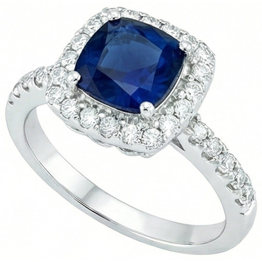 Blue Sapphire With Natural Earth Mined Diamond ( Not Lab Grown )s 3.50 Ct Anniversary Ring White Gold 14K
