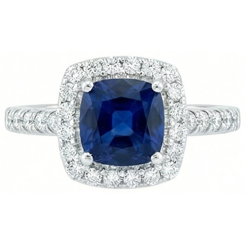 Blue Sapphire With Natural Earth Mined Diamond ( Not Lab Grown )s 3.50 Ct Anniversary Ring White Gold 14K