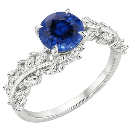 Blue Sapphire & Marquise Natural Earth Mined Diamond ( Not Lab Grown ) Ring 3 Carats New