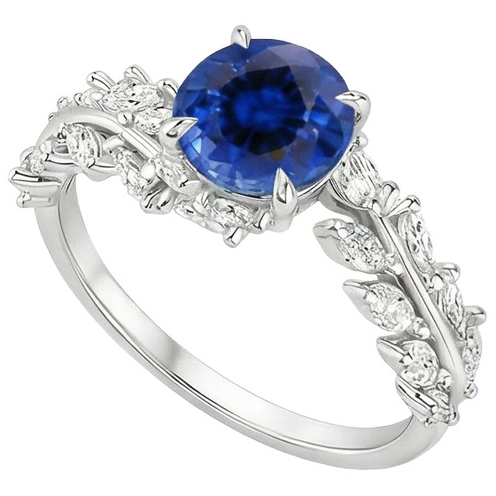 Blue Sapphire & Marquise Natural Earth Mined Diamond ( Not Lab Grown ) Ring 3 Carats New