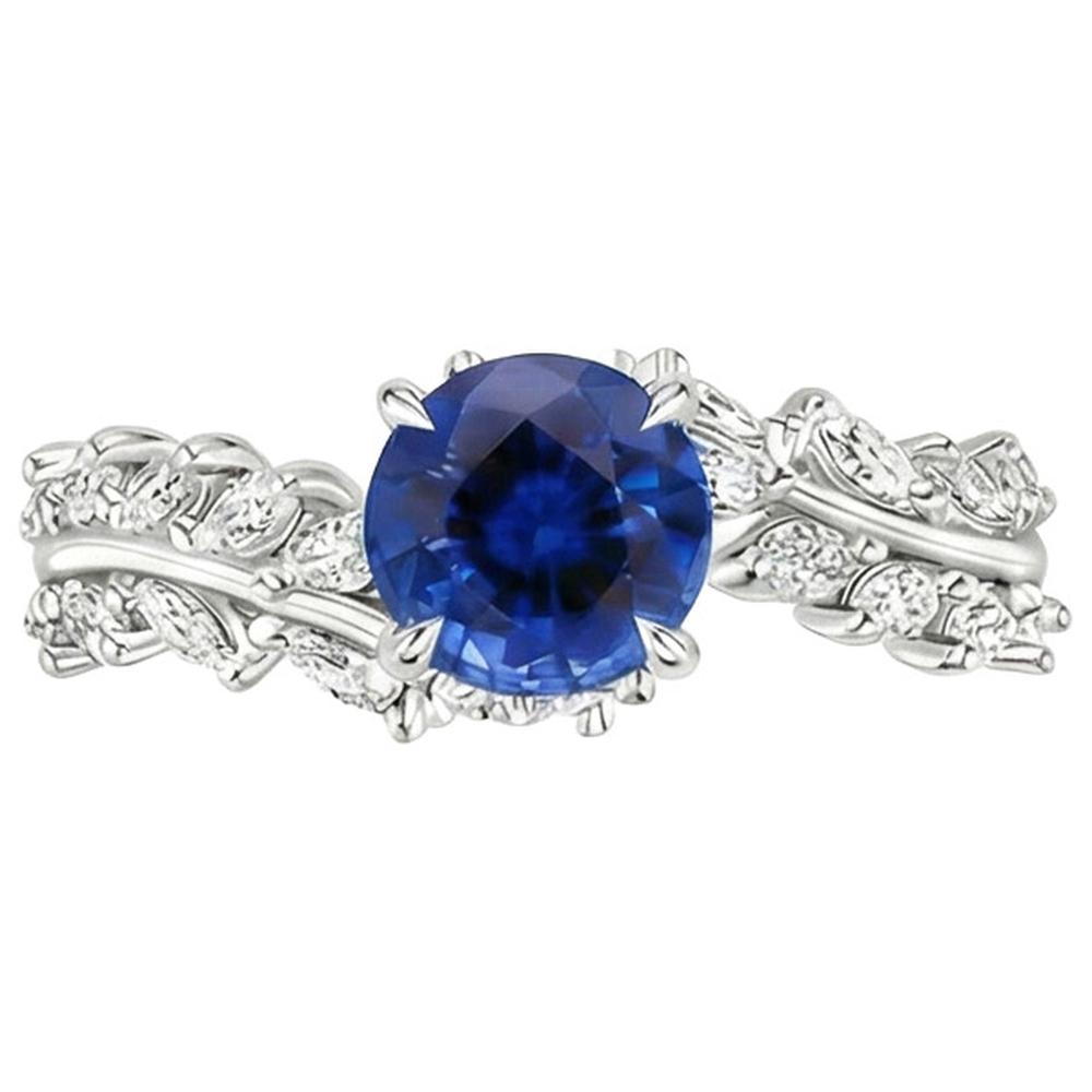 Blue Sapphire & Marquise Natural Earth Mined Diamond ( Not Lab Grown ) Ring 3 Carats New